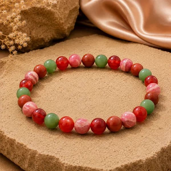 Red Carnelian, Green Jade, Jasper & Rhodochrosite Bracelet