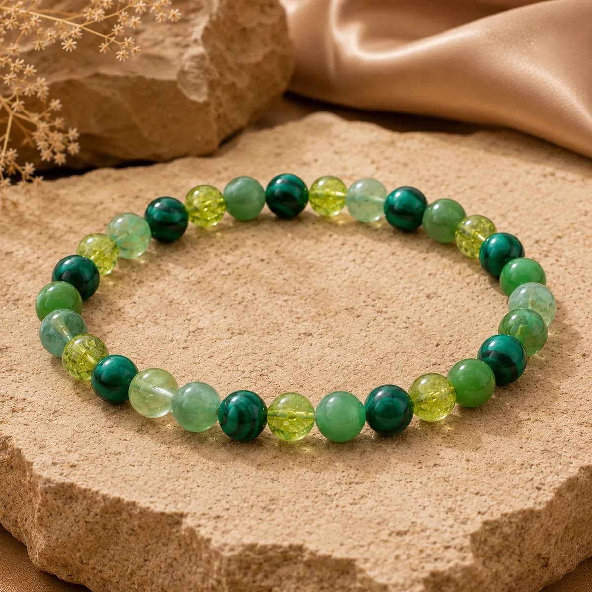 Malachite, Green Fluorite, Peridot & Green Jade Bracelet