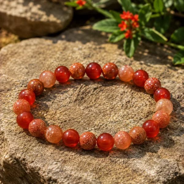 Sunstone, Carnelian & Goldstone Bracelet