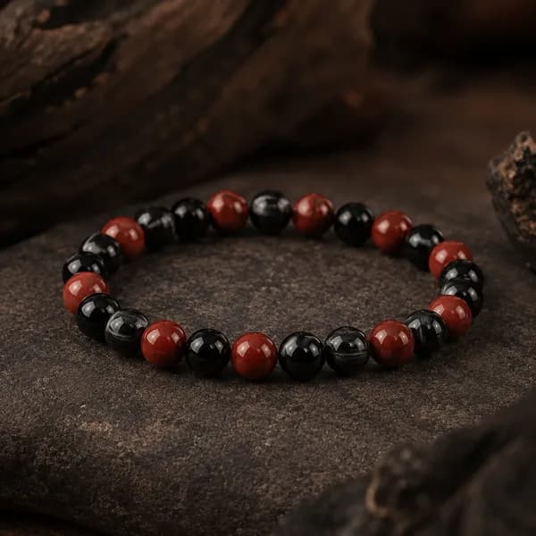 Root Chakra — Black Obsidian, Black Tourmaline & Red Jasper Bracelet