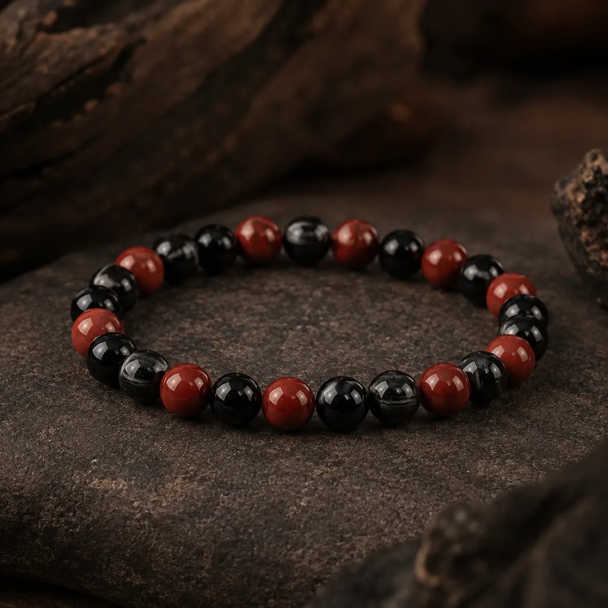 Root Chakra — Black Obsidian, Black Tourmaline & Red Jasper Bracelet
