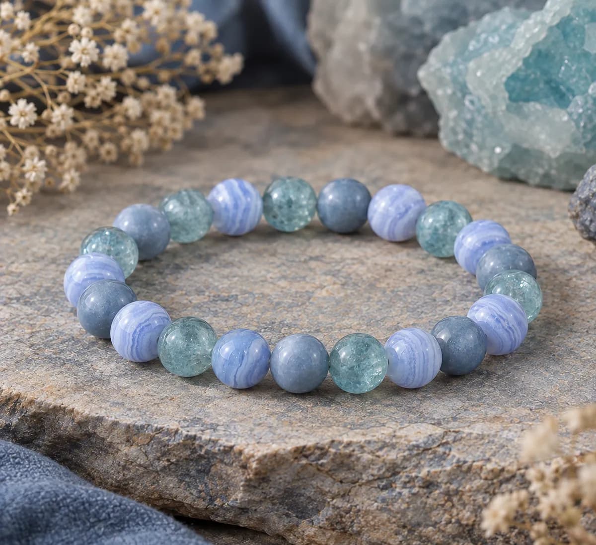 Throat Chakra — Blue Lace Agate, Angelite & Aquamarine Bracelet