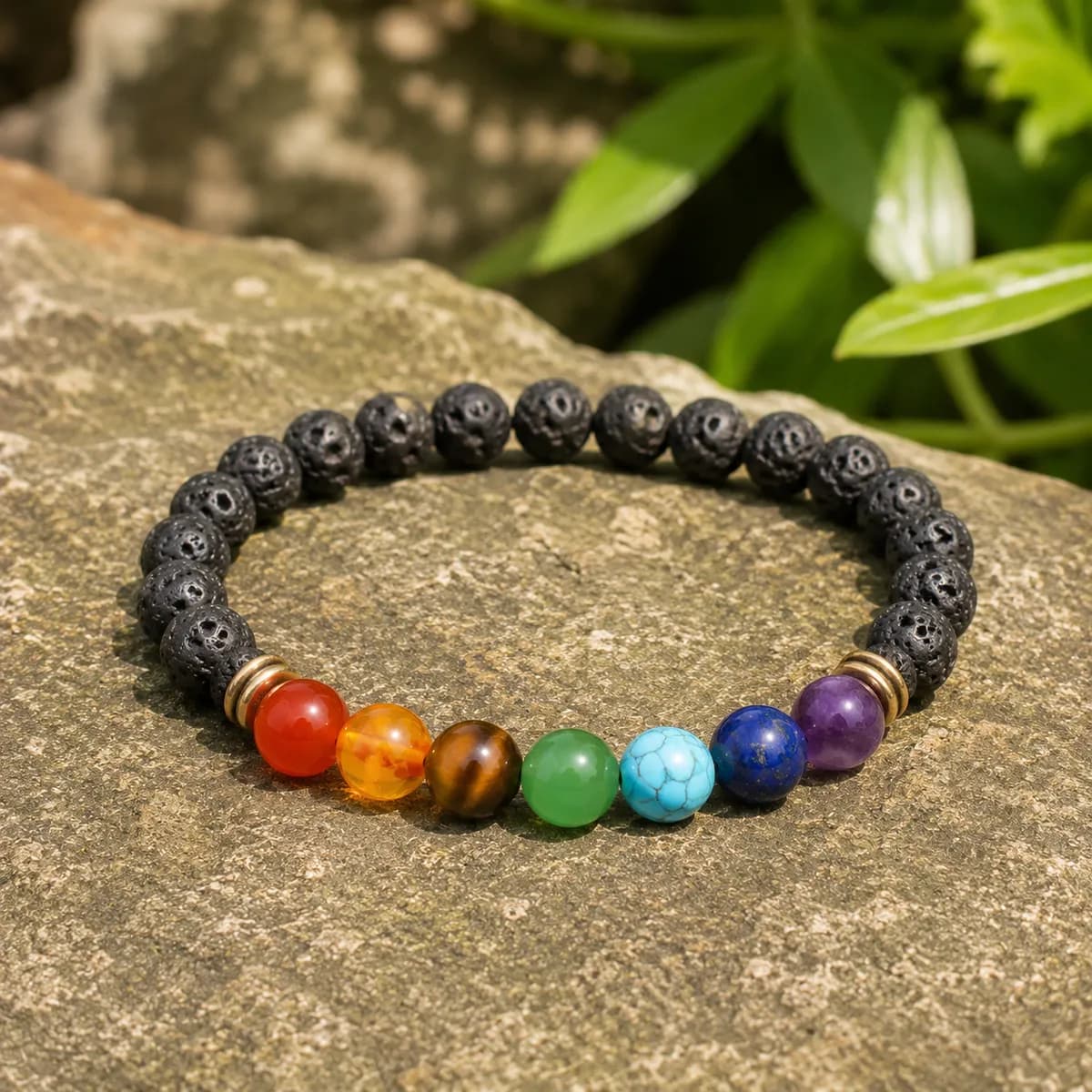 7 Chakra Lava Bracelet